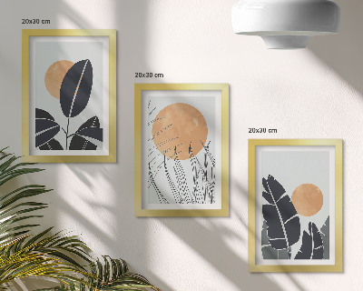 Tríptico enmarcado Diseños de plantas con grandes soles, estilo minimalista
