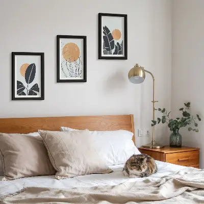 Tríptico enmarcado diseños de plantas con grandes soles de estilo minimalista