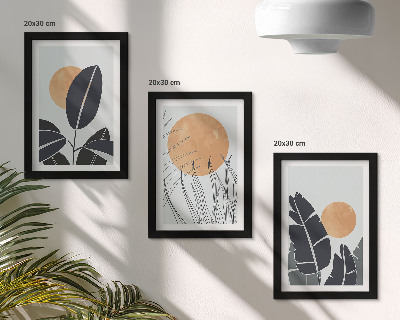 Tríptico enmarcado Diseños de plantas con grandes soles, estilo minimalista