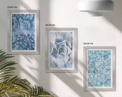 Juego de 3 cuadros decorativos Bosque invernal, flor azul, superficie de agua azul