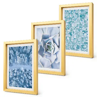 Juego de 3 cuadros decorativos con diseño de bosque invernal, flor azul y superficie de agua