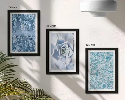 Juego de 3 cuadros decorativos con diseño de bosque invernal, flor azul y superficie de agua