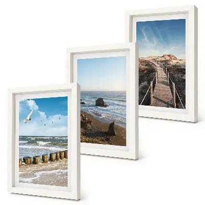 Juego de 3 cuadros decorativos con vista a la playa con olas, cielo y un muelle