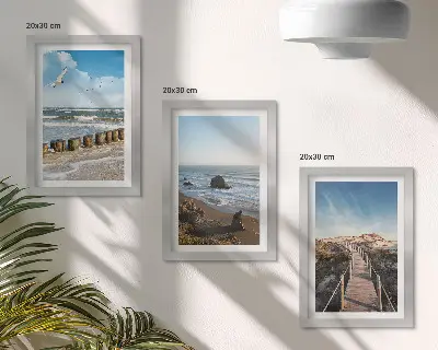 Juego de 3 cuadros decorativos con vista a la playa con olas, cielo y un muelle