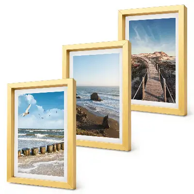 Juego de 3 cuadros decorativos con vista a la playa con olas, cielo y un muelle