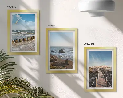 Juego de 3 cuadros decorativos con vista a la playa con olas, cielo y un muelle