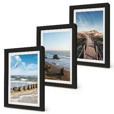 Juego de 3 cuadros decorativos con vista a la playa con olas, cielo y un muelle