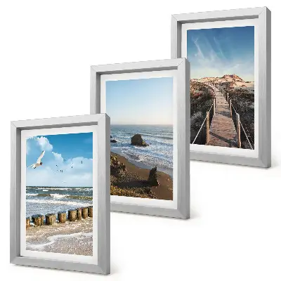 Juego de 3 cuadros decorativos con vista a la playa con olas, cielo y un muelle