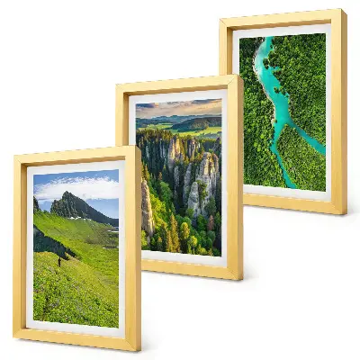 Juego de 3 cuadros decorativos con diseño de paisajes verdes de montaña, río y rocas