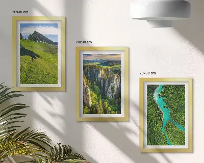 Juego de 3 cuadros decorativos con diseño de paisajes verdes de montaña, río y rocas