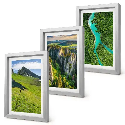 Juego de 3 cuadros decorativos con diseño de paisajes verdes de montaña, río y rocas