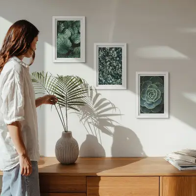 Juego de 3 cuadros decorativos con diseño de plantas de hojas verdes y suculentas