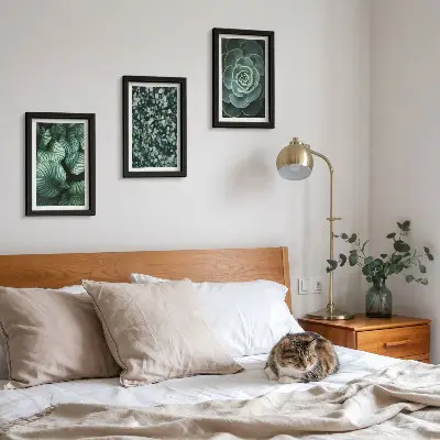 Juego de 3 cuadros decorativos con diseño de plantas de hojas verdes y suculentas