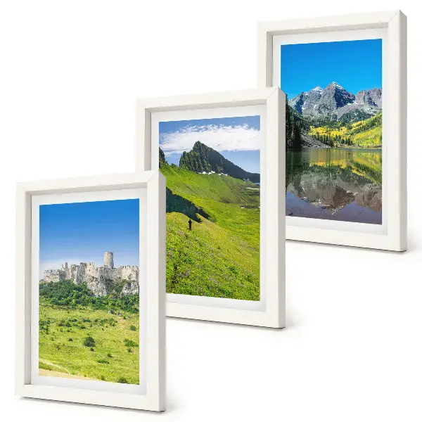 Juego de 3 cuadros decorativos con diseño de colinas verdes, castillo y paisajes montañosos