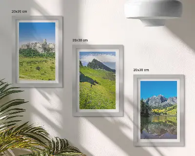 Juego de 3 cuadros decorativos con diseño de colinas verdes, castillo y paisajes montañosos