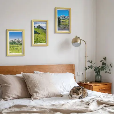 Juego de 3 cuadros decorativos con diseño de colinas verdes, castillo y paisajes montañosos