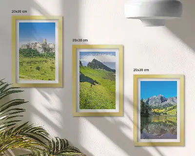 Juego de 3 cuadros decorativos con diseño de colinas verdes, castillo y paisajes montañosos