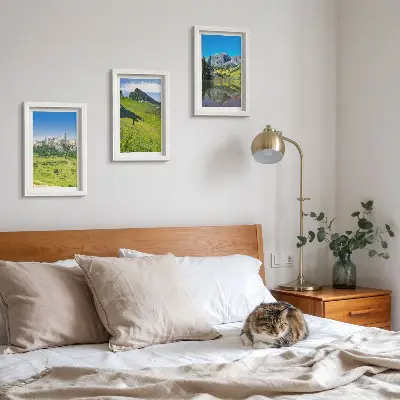 Juego de 3 cuadros decorativos con diseño de colinas verdes, castillo y paisajes montañosos