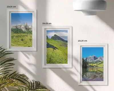 Juego de 3 cuadros decorativos con diseño de colinas verdes, castillo y paisajes montañosos
