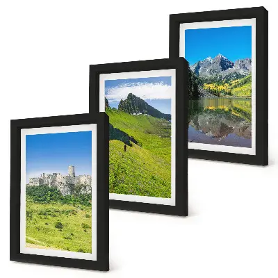 Juego de 3 cuadros decorativos con diseño de colinas verdes, castillo y paisajes montañosos