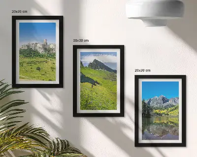 Juego de 3 cuadros decorativos con diseño de colinas verdes, castillo y paisajes montañosos