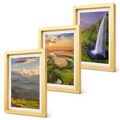 Tríptico enmarcado Vistas de ríos de montaña y cascadas en plena naturaleza.