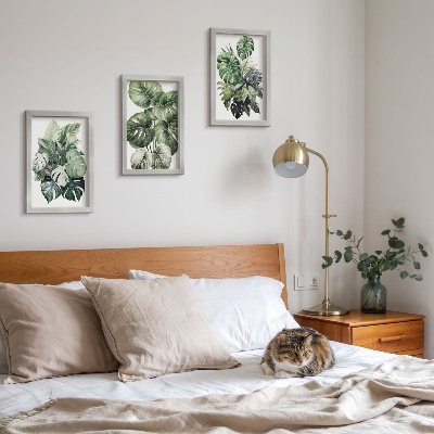 Juego de 3 cuadros decorativos Acuarelas de hojas verdes de plantas tropicales