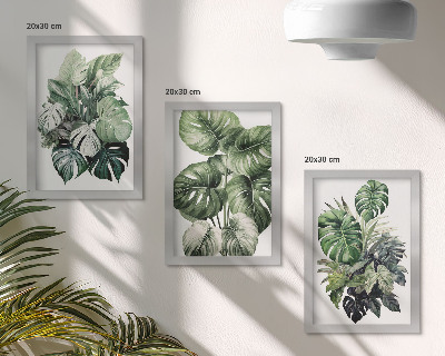Juego de 3 cuadros decorativos Acuarelas de hojas verdes de plantas tropicales
