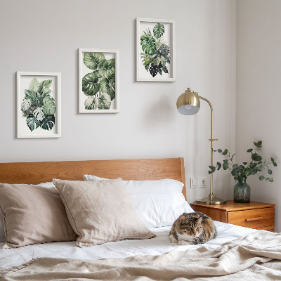 Juego de 3 cuadros decorativos Acuarelas de hojas verdes de plantas tropicales