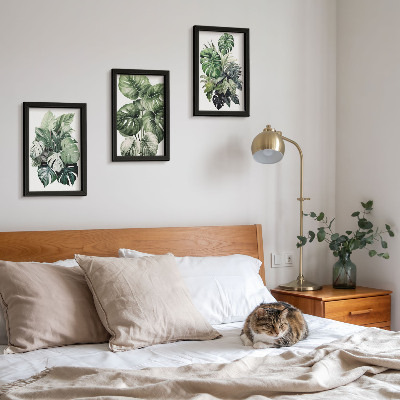 Juego de 3 cuadros decorativos Acuarelas de hojas verdes de plantas tropicales