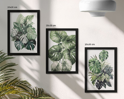 Juego de 3 cuadros decorativos Acuarelas de hojas verdes de plantas tropicales