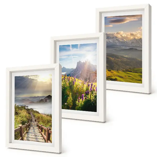Juego de 3 cuadros decorativos con paisajes de montaña, flores, cielo y sendero