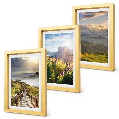 Juego de 3 cuadros decorativos con paisajes de montaña, flores, cielo y sendero