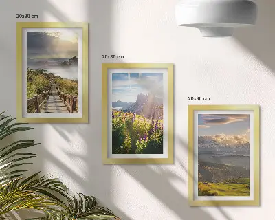 Juego de 3 cuadros decorativos con paisajes de montaña, flores, cielo y sendero