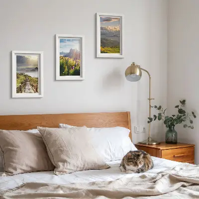 Juego de 3 cuadros decorativos con paisajes de montaña, flores, cielo y sendero