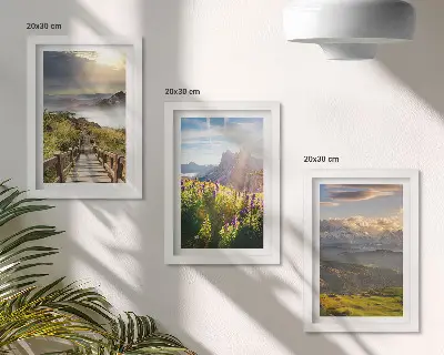Juego de 3 cuadros decorativos con paisajes de montaña, flores, cielo y sendero