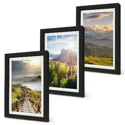 Juego de 3 cuadros decorativos con paisajes de montaña, flores, cielo y sendero