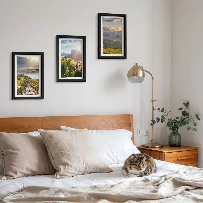 Juego de 3 cuadros decorativos con paisajes de montaña, flores, cielo y sendero