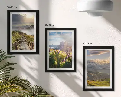 Juego de 3 cuadros decorativos con paisajes de montaña, flores, cielo y sendero