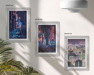 Tríptico enmarcado Vistas nocturnas de ciudades con luces de neón