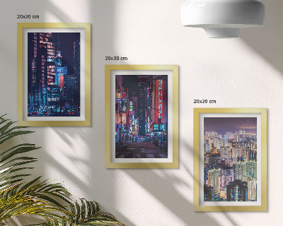 Tríptico enmarcado Vistas nocturnas de ciudades con luces de neón