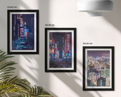 Tríptico enmarcado Vistas nocturnas de ciudades con luces de neón