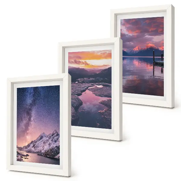 Juego de 3 cuadros decorativos con paisajes naturales de montañas y agua