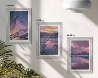 Juego de 3 cuadros decorativos con paisajes naturales de montañas y agua
