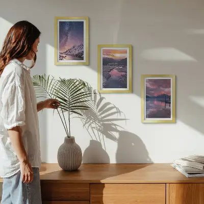 Juego de 3 cuadros decorativos con paisajes naturales de montañas y agua