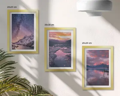 Juego de 3 cuadros decorativos con paisajes naturales de montañas y agua