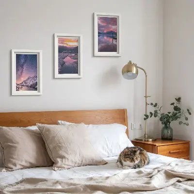 Juego de 3 cuadros decorativos con paisajes naturales de montañas y agua