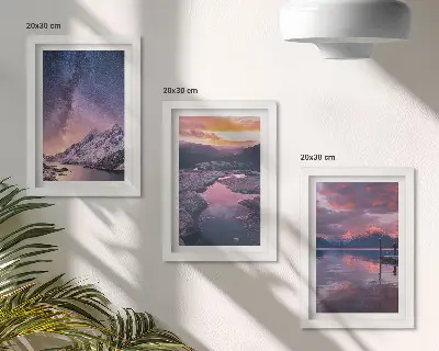 Juego de 3 cuadros decorativos con paisajes naturales de montañas y agua