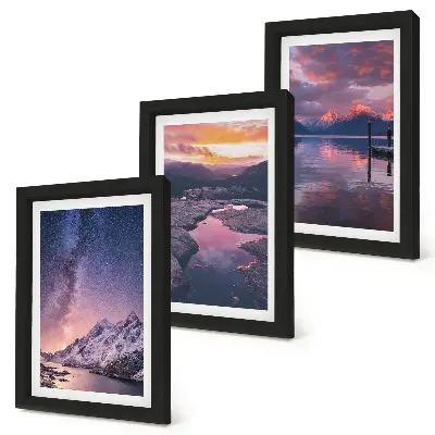 Juego de 3 cuadros decorativos con paisajes naturales de montañas y agua