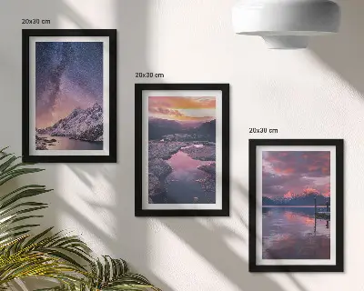 Juego de 3 cuadros decorativos con paisajes naturales de montañas y agua